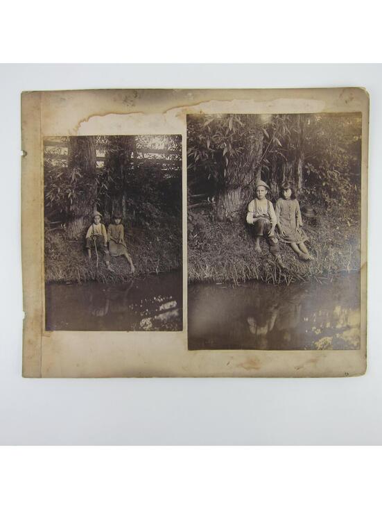 Other - Antique Photographs 1880s Children Boy & Girl at Creek Ride Donkey Cart Lot of 4